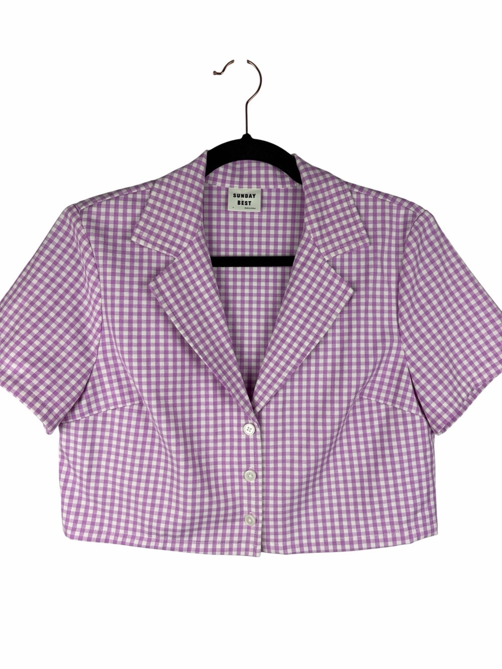 Aritzia Sunday Best Tuesday Shirt Purple Gingham Cropped Top Size Small